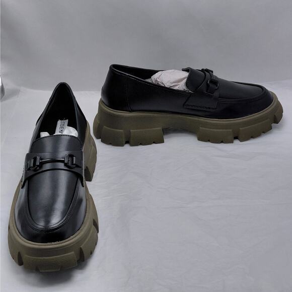 Steve Madden Trifecta Bit Loafers Womens 11 Black Leather Lug Sole Chunky Shoes - Picture 3 of 11